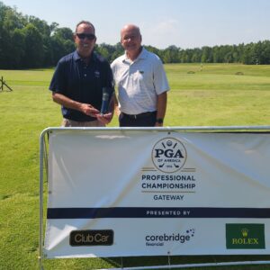 Bob Gaus Winner of 2024 Gateway PGA PPC posing with Russ Luedloff